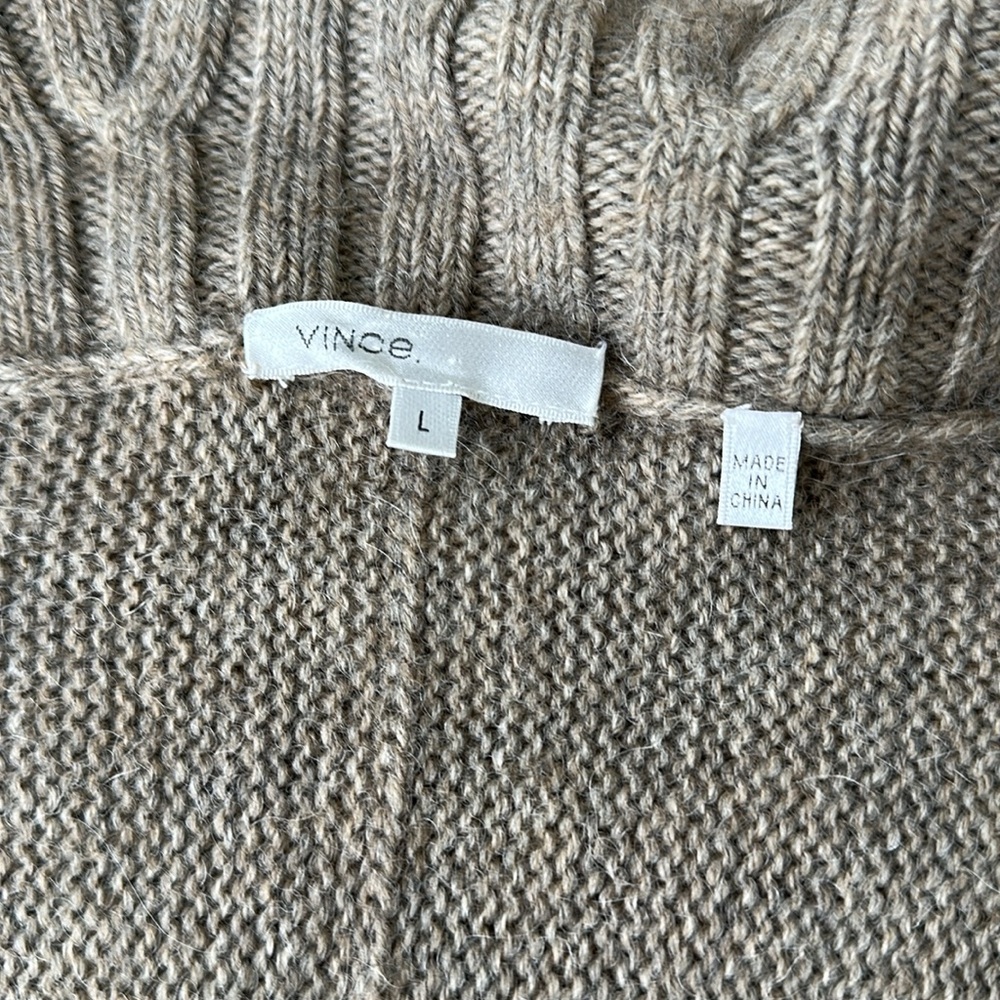 Vince Brown Wool Alpaca Cardigan Open Front Shawl Collar Sweater L - Picture 5 of 7